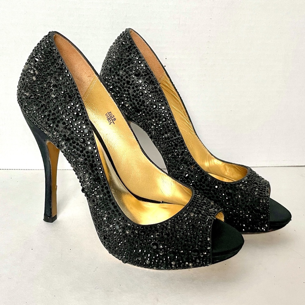 Benjamin Adams London — Swarovski Crystal Peep-Toe Heels 👠💎